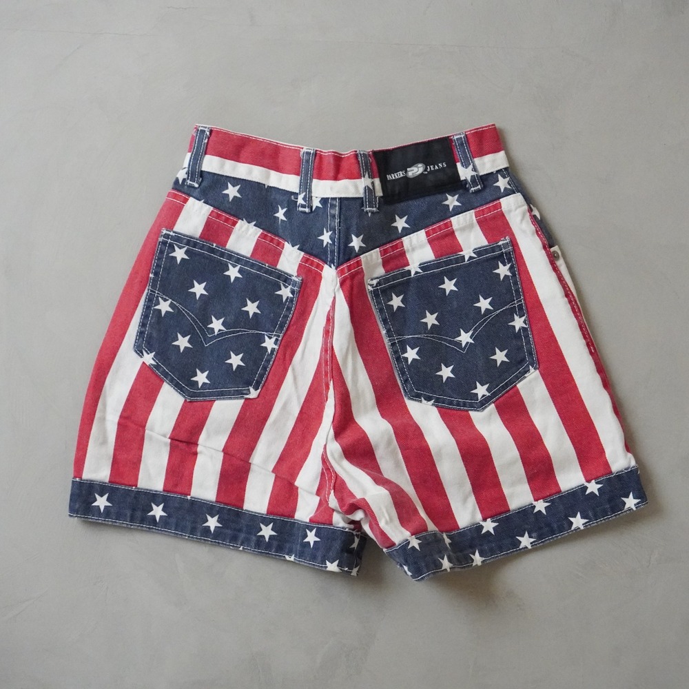 Vintage Parkers Jeans American Flag Shorts Small USA Made 90s Stars and Stripes - Picture 2 of 7
